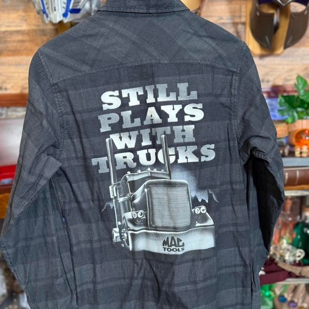 Mac Tools Work Shirt Plaid Button Up Still Plays With Trucks Mens Medium
